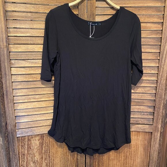 Yala Sandy Relaxed Fit Scoop Neck Short Sleeve Bamboo Top Black - Picture 2 of 3